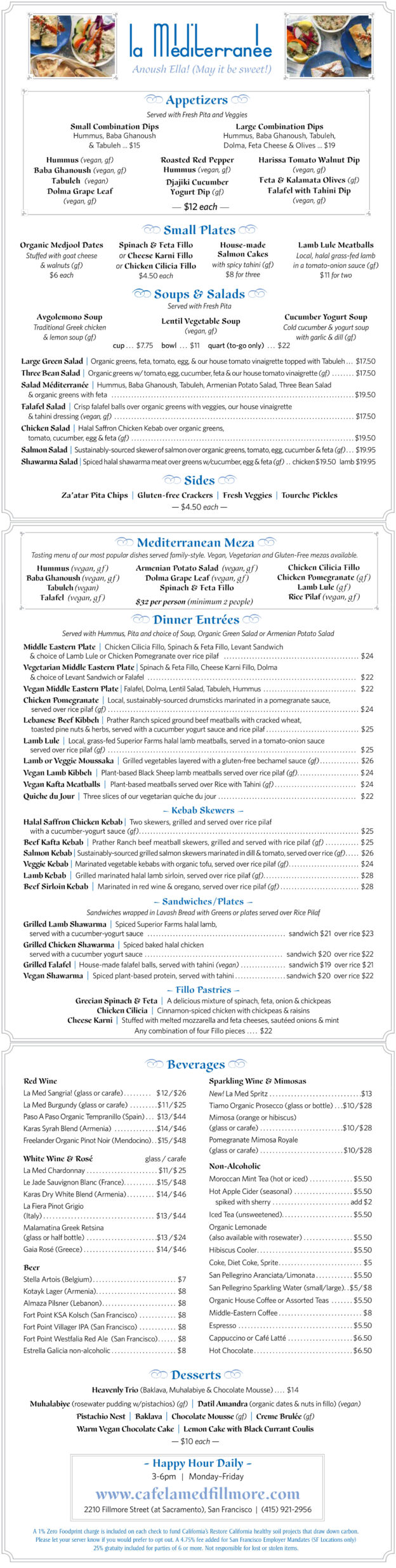 Direction Menu Dinner Menu | La Mediterranee